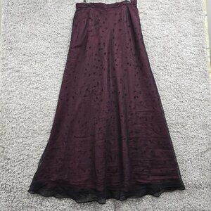 Vintage Chelsea Nites Maxi Skirt Womens 10 Red Velvet Flowers Lined